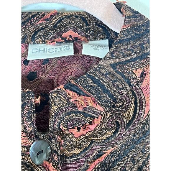 Chicos Floral Jacket L Orange Retro Boho Western Paisley Tapestry Artsy Classic - Picture 5 of 13